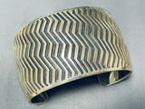 Precise Elevated Detail Native American Navajo Sterling Silver Zig Zag Wide Bracelet-Nativo Arts