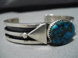 Astonishing Oval Turquoise Vintage Native American Navajo Native Sterling Silver Bracelet-Nativo Arts