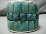 Native American One Of The Best Green Turquoise Inlay Sterling Silver Heavy Cuff Bracelet!-Nativo Arts