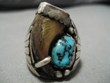 So Heavy!! Vintage Men's Navajo Turquoise Sterling Silver Native American Ring-Nativo Arts