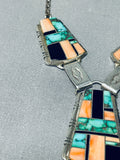 Yazzie Vintage Native American Navajo Inlay Green Turquoise Sterling Silver Necklace-Nativo Arts