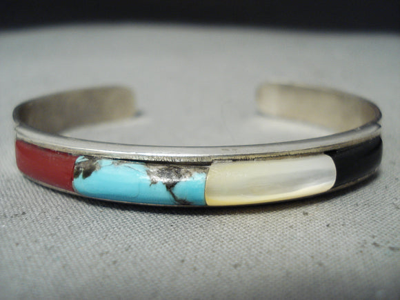 Native American Incredible Vintage Zuni Turquoise Coral Sterling Silver Bracelet-Nativo Arts