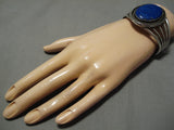 Huge Vintage Navajo Lapis Sterling Silver Native American Bracelet Old-Nativo Arts