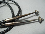 Interesting Vintage Native American Navajo Turquoise Sterling Silver Bolo Tie Old-Nativo Arts
