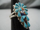 Exquisite Vintage Zuni Native American Turquoise Coral Sterling Silver Ring-Nativo Arts