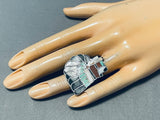 Native American One Of Most Detailed Vintage Navajo Turquoise Inlay Chief Sterling Silver Ring-Nativo Arts