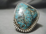 Marvelous Vintage Huge Native American Navajo Sterling Silver Basalt Turquoise Ring-Nativo Arts