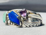 One Of The Most Unique Vintage Native American Navajo Turquoise Lapis Sterling Silver Bracelet-Nativo Arts