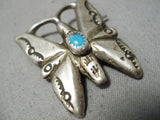 Marvelous Vintage Native American Navajo Turquoise Sterling Silver Butterfly Pin Pendant Old-Nativo Arts