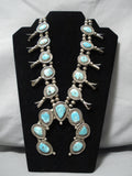 Quality Vintage Native American Navajo Turquoise Sterling Silver Squash Blossom Necklace Old-Nativo Arts