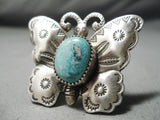 Impressive Native American Navajo Royston Turquoise Sterling Silver Butterfly Ring-Nativo Arts