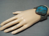 Magnificent Native American Navajo Pilot Mountain Turquoise Sterling Silver Bracelet Signed-Nativo Arts