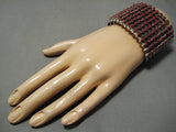 One Of The Best Native American Navajo Snake Eyes Coral Sterling Silver Bracelet- Huge!-Nativo Arts