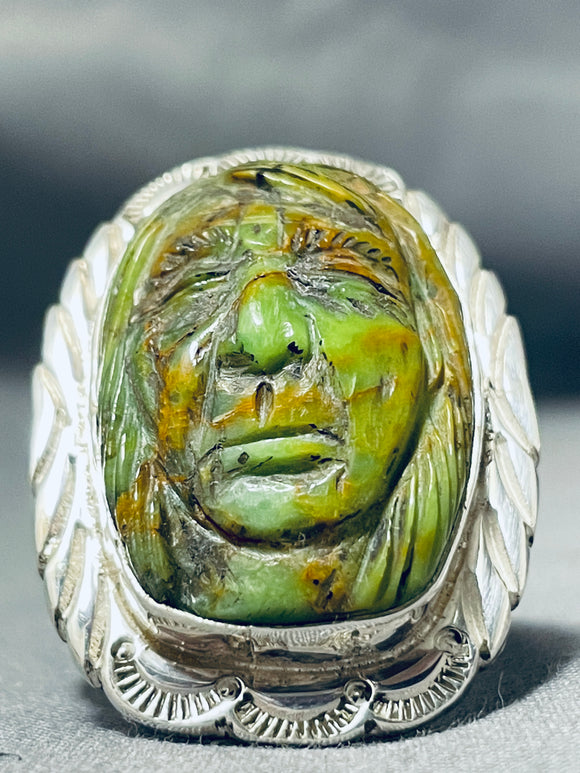 Native American Opulent Hand Carved Royston Turquoise Sterling Silver Ring-Nativo Arts