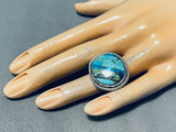 Massive Inlay Native American Navajo Channel Turquoise Sterling Silver Ring-Nativo Arts