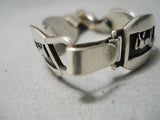 Marvelous Vintage Native American Navajo Hand Tooled Rare Sterling Silver Link Bracelet-Nativo Arts
