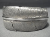 So Detailed!! Time Consuming Vintage Native American Navajo Feather Sterling Silver Bracelet-Nativo Arts