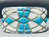 Native American One Of Most Intricate Vintage Navajo Turquoise Inlay Sterling Silver Bracelet-Nativo Arts