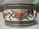 Important Whirling Logs Sterling Silver Native American Navajo Coral Bracelet-Nativo Arts