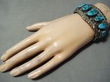 Detailed Vintage Native American Navajo Graduating Turquoise Sterling Silver Bracelet-Nativo Arts