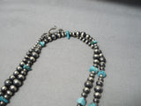 Marvelous Native American Navajo Hand Tooled Sterling Silver Turquoise Bead Wrap Around Necklace-Nativo Arts