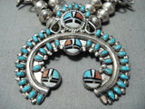 Intricate Vintage Native American Navajo Zuni Turquoise Sterling Silver Squash Blossom Necklace-Nativo Arts