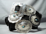 Very Old Vintage Native American Navajo Hand Tooled Sterling Silver Turquoise Concho Belt-Nativo Arts