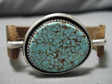 Quality Jeanette Dale Native American Navajo #8 Turquoise Sterling Silver Leather Bracelet-Nativo Arts