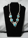 Fabulous Vintage Navajo/ Mexican Blue Diamond Turquoise Sterling Silver Necklace-Nativo Arts