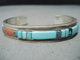 Native American Astonishing Zuni Turquoise And Coral Sterling Silver Bracelet-Nativo Arts