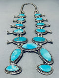 262 Gram Athntc Vintage Native American Navajo Turquoise Sterling Silver Squash Blossom Necklace-Nativo Arts