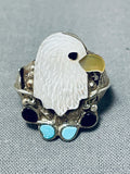 One Of The Most Unique Ever Vintage Native American Zuni Eagle Turquoise Sterling Silver Ring-Nativo Arts