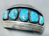 Signed Wide Vintage Native American Navajo Turquoise Sterling Silver Shadow Bracelet-Nativo Arts