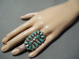 Extraordinary Native American Navajo Green Turquoise Cluster Sterling Silver Ring-Nativo Arts