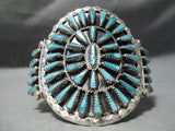 Impressive Vintage Navajo Turquoise Cluster Sterling Silver Bracelet Native American-Nativo Arts