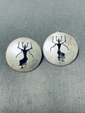 Fascinating Vintage Signed Native American Navajo Sterling Silver Cermonial Dancer Earrings-Nativo Arts