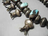 Early 1920's/30's Vintage Native American Navajo Coin Silver Turquoise Squash Blossom Necklace-Nativo Arts