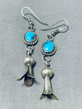 Amazing Vintage Native American Navajo Kingman Turquoise Sterling Silver Blossom Earrings-Nativo Arts
