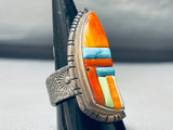 Quality Work Vintage Native American Navajo Turquoise Inlay Sterling Silver Ring-Nativo Arts