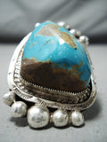 Ray Nez Native American Navajo Kingman Turquoise Sterling Silver Ring-Nativo Arts