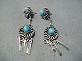 Swirling Wheel Native American Zuni Sleeping Beauty Turquoise Sterling Silver Earrings Native-Nativo Arts