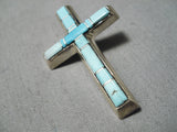 Striking Vintage Native American Navajo Turquoise Inlay Cross Sterling Silver Pendant-Nativo Arts