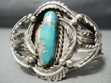 Heavy Thick Vintage Native American Navajo Gilbert Turquoise Sterling Silver Leaf Bracelet Old-Nativo Arts