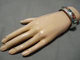 Thick And Sturdy Vintage Native American Navajo Turquoise Sterling Silver Inlay Bracelet-Nativo Arts