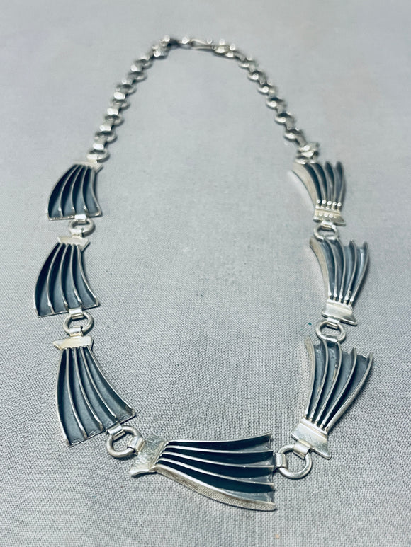One Of The Most Unique Vintage Native American Navajo Sterling Silver Fan Necklace-Nativo Arts
