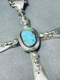 Important Heavy Cross Vintage Native American Navajo Turquoise Sterling Silver Necklace-Nativo Arts