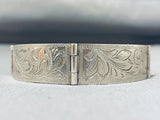 Rare White Hogan Vintage Native American Navajo Sterling Silver Etched Clasp Bracelet-Nativo Arts