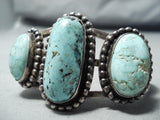 Amazing Vintage Native American Navajo 3 Kingman Turquoise Sterling Silver Bracelet-Nativo Arts