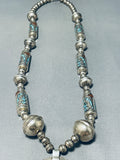 One Of The Best Vintage Native American Navajo Tubule Turquoise Sterling Silver Necklace-Nativo Arts