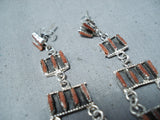 6 Tier Zuni Coral Sterling Silver Native American Earrings-Nativo Arts